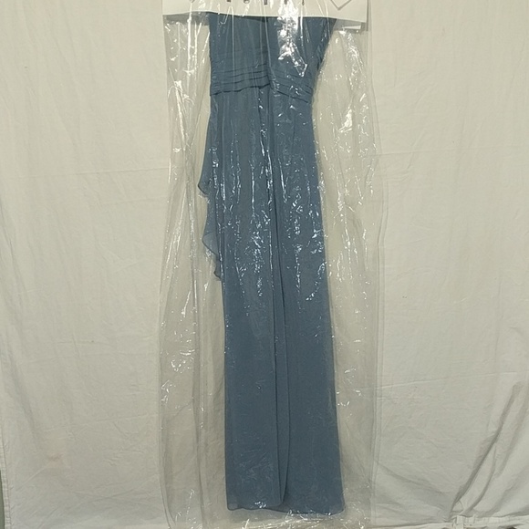 Strapless Bridesmaids Dress Crinkle Chiffon Blue 2 - Picture 4 of 8